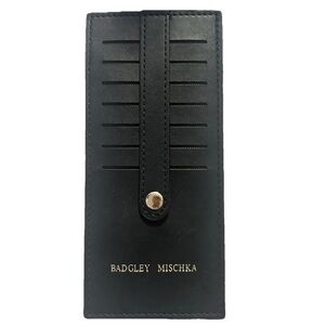 Badgley Mischka Black Slim Credit Card Holder w/Button Tab Vegan Leather (NWT)